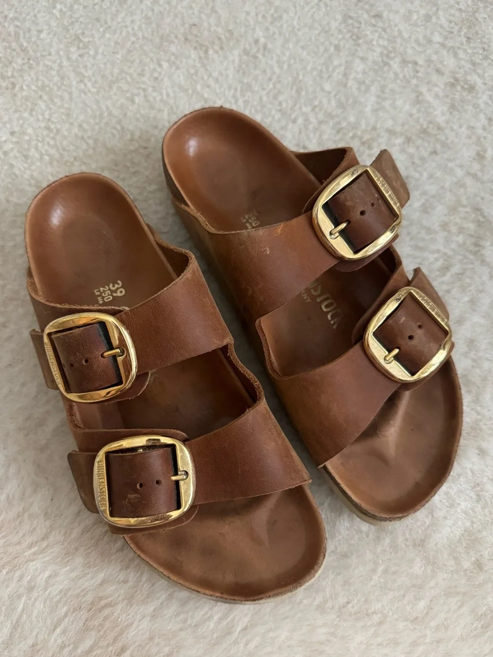 Birkenstock Arizona Big Buckle Cognac Oiled Leather Gold Buckle - 39